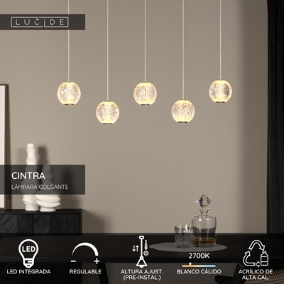Lucide CINTRA - Lámpara colgante - LED Regul. - 5x4,7W 2700K - Transparente